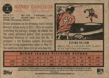 2011 Topps Heritage Minor League - Blue Tint #4 Manny Banuelos Back