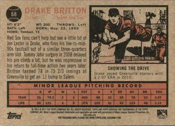 2011 Topps Heritage Minor League - Blue Tint #68 Drake Britton Back