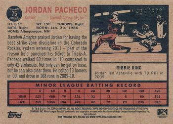 2011 Topps Heritage Minor League - Blue Tint #75 Jordan Pacheco Back