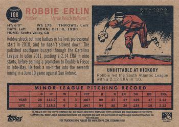 2011 Topps Heritage Minor League - Blue Tint #108 Robbie Erlin Back