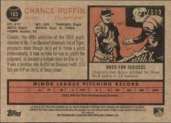 2011 Topps Heritage Minor League - Blue Tint #165 Chance Ruffin Back