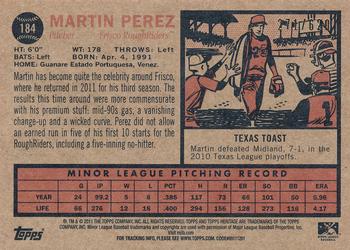 2011 Topps Heritage Minor League - Blue Tint #184 Martin Perez Back