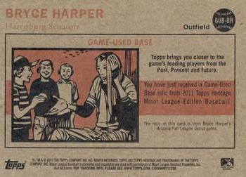 2011 Topps Heritage Minor League - Bryce Harper Game Used Base #GUB-BH Bryce Harper Back