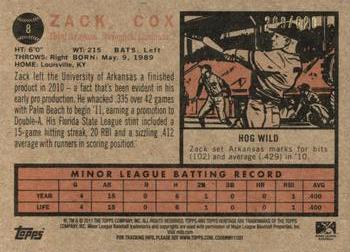 2011 Topps Heritage Minor League - Green Tint #8 Zack Cox Back