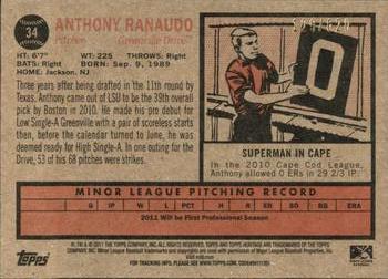 2011 Topps Heritage Minor League - Green Tint #34 Anthony Ranaudo Back