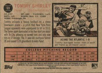 2011 Topps Heritage Minor League - Green Tint #69 Tommy Shirley Back