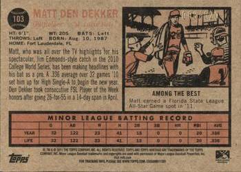 2011 Topps Heritage Minor League - Green Tint #103 Matt Den Dekker Back