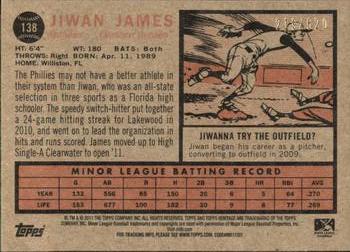 2011 Topps Heritage Minor League - Green Tint #138 Jiwan James Back