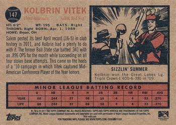 2011 Topps Heritage Minor League - Green Tint #147 Kolbrin Vitek Back
