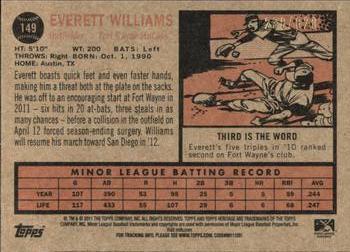 2011 Topps Heritage Minor League - Green Tint #149 Everett Williams Back