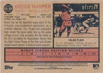 2011 Topps Heritage Minor League - Real One Autographs #RA-BH Bryce Harper Back
