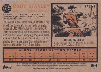 2011 Topps Heritage Minor League - Real One Autographs #RA-CS Cody Stanley Back