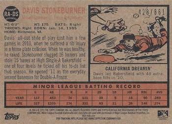 2011 Topps Heritage Minor League - Real One Autographs #RA-DS Davis Stoneburner Back
