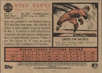 2011 Topps Heritage Minor League - Real One Autographs #RA-RB Ryan Berry Back