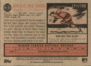 2011 Topps Heritage Minor League - Real One Autographs #RA-DJT Dickie Joe Thon Back