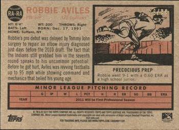 2011 Topps Heritage Minor League - Real One Autographs Blue Tint #RA-RA Robbie Aviles Back