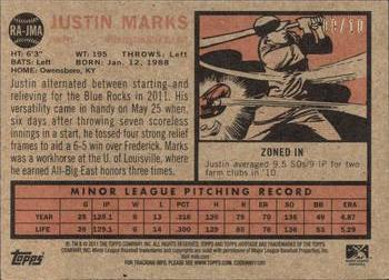 2011 Topps Heritage Minor League - Real One Autographs Green Tint #RA-JM Justin Marks Back