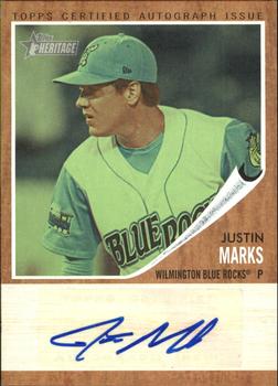 2011 Topps Heritage Minor League - Real One Autographs Green Tint #RA-JM Justin Marks Front
