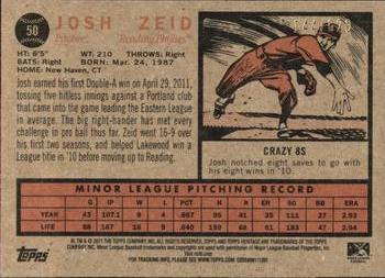 2011 Topps Heritage Minor League - Red Tint #50 Josh Zeid Back