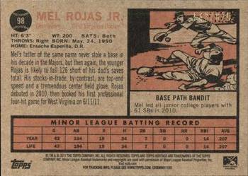 2011 Topps Heritage Minor League - Red Tint #98 Mel Rojas Jr. Back
