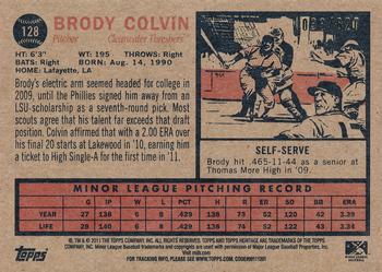 2011 Topps Heritage Minor League - Red Tint #128 Brody Colvin Back