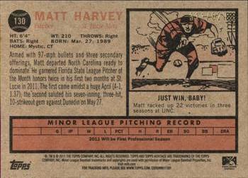 2011 Topps Heritage Minor League - Red Tint #130 Matt Harvey Back