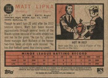 2011 Topps Heritage Minor League - Red Tint #155 Matt Lipka Back