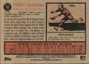 2011 Topps Heritage Minor League - Red Tint #162 Yordy Cabrera Back