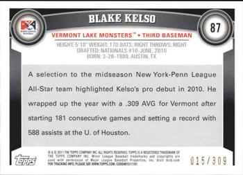 2011 Topps Pro Debut - Blue #87 Blake Kelso Back