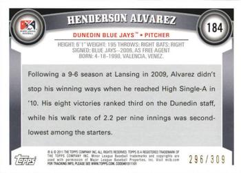 2011 Topps Pro Debut - Blue #184 Henderson Alvarez Back