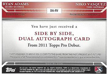 2011 Topps Pro Debut - Side By Side Autographs #DA-RV Ryan Adams / Niko Vasquez Back