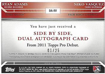 2011 Topps Pro Debut - Side By Side Autographs Gold #RV Ryan Adams / Niko Vasquez Back