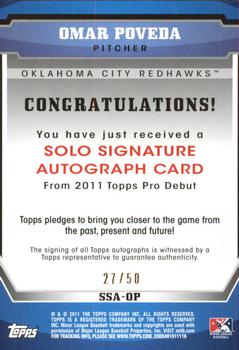2011 Topps Pro Debut - Solo Signatures Gold #SSA-OP Omar Poveda Back