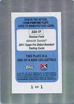 2011 Topps Pro Debut - Solo Signatures Printing Plates Cyan #SSA-TF Thomas Field Back