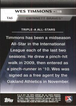 2011 Topps Pro Debut - Triple-A All Stars #TA5 Wes Timmons Back