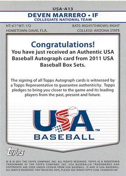2011 Topps USA Baseball - Autographs #USA-A13 Deven Marrero Back