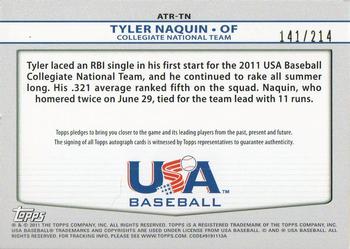 2011 Topps USA Baseball - Triple Jersey Autographs #ATR-TN Tyler Naquin Back