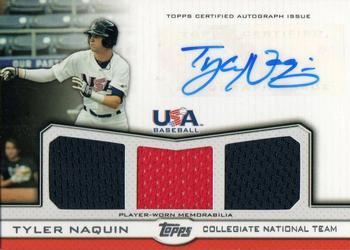 2011 Topps USA Baseball - Triple Jersey Autographs #ATR-TN Tyler Naquin Front
