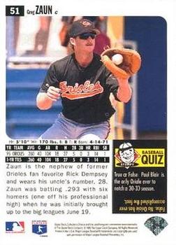 1996 Collector's Choice #51 Gregg Zaun Back
