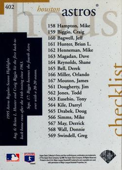1996 Collector's Choice #402 Astros Checklist Back