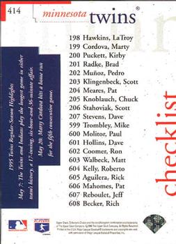 1996 Collector's Choice #414 Twins Checklist Back