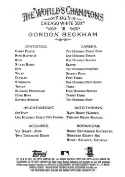 2011 Topps Allen & Ginter - Code Cards #16 Gordon Beckham Back