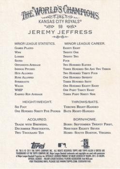 2011 Topps Allen & Ginter - Code Cards #59 Jeremy Jeffress Back