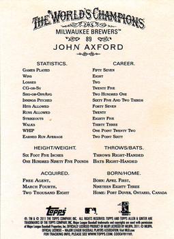 2011 Topps Allen & Ginter - Code Cards #89 John Axford Back