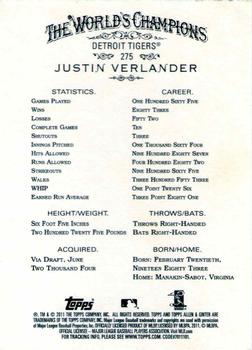 2011 Topps Allen & Ginter - Code Cards #275 Justin Verlander Back