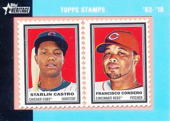 2011 Topps Heritage - Framed Dual Stamps #NNO Starlin Castro / Francisco Cordero Front