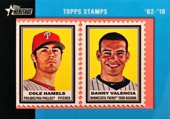 2011 Topps Heritage - Framed Dual Stamps #NNO Cole Hamels / Danny Valencia Front