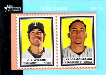 2011 Topps Heritage - Framed Dual Stamps #NNO C.J. Wilson / Carlos Gonzalez Front