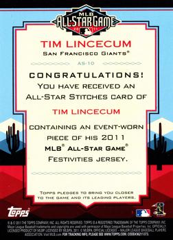 2011 Topps Update - All-Star Stitches Diamond Anniversary #AS-10 Tim Lincecum Back