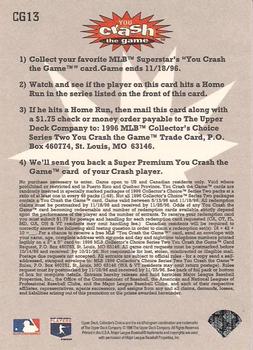 1996 Collector's Choice - You Crash the Game #CG13 Jim Thome Back